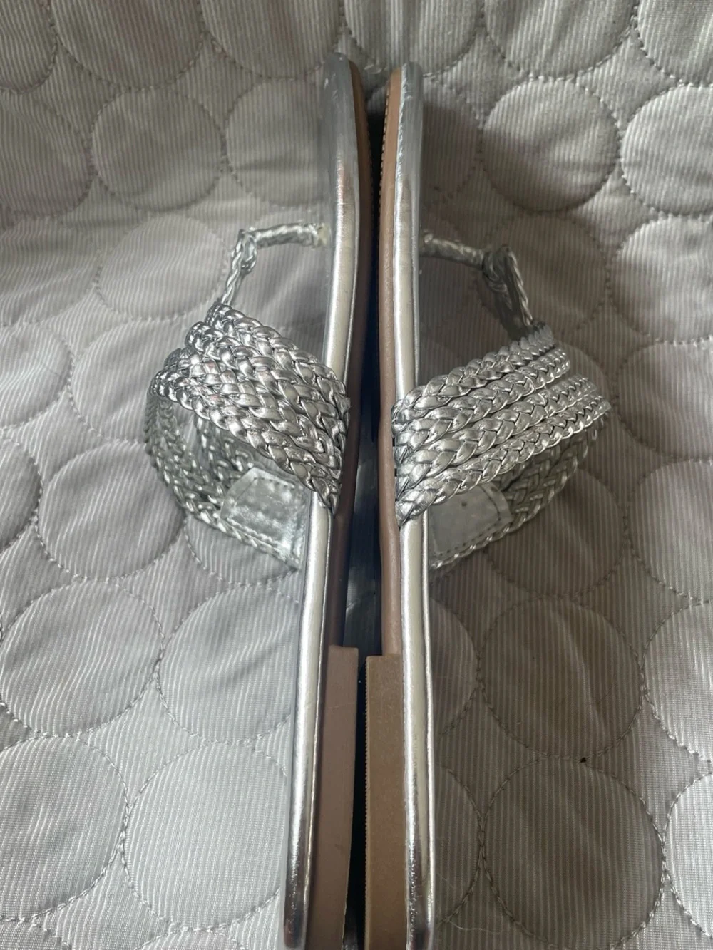 Talbots Metallic Silver Braided Toe-Ring Sandals
